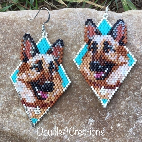 German Shepard Beaded Earrings, New, Handmade by Me - Picture 5 of 9